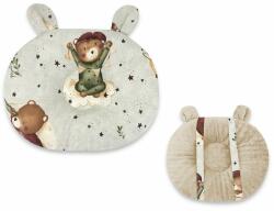MimiNu - perna bebelusi ursulet, multifunctionala, cu doua fete, tesatura pufoasa minky si bumbac, materiale certificate oeko tex standard 100, dimensiune 30x23 cm, teddy bear on moon