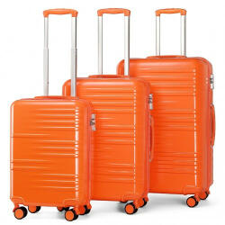 ELLE Miss Lulu London K2391L - BRITISH Traveller 3er-Satz tartós Polycarbonat és ABS Hartschalen-bőrönd TSA-zár narancssárga