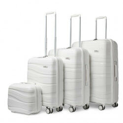 Miss Lulu London K2094L - Kono Leichtes 4-darabos Hartschalen-bőrönd szett Polypropylen TSA-zár és Kosmetikkoffer - Creme fehér