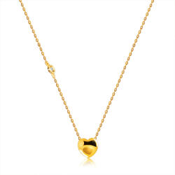Ekszer Eshop 14K arany nyaklánc gyémánttal - sima fényes szív, kerek foglalat, láncszemekkel