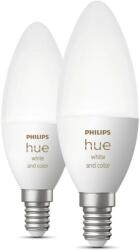 Philips Pachet 2 becuri LED RGB inteligente Philips Hue B39, Bluetooth, Zigbee, E14, 4W (25W), 470 lm, lumina alba si color