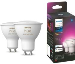 Philips Pachet 2 becuri LED RGB inteligente Philips Hue, Bluetooth, Zigbee, GU10, 5W (35W), 350 lm, lumina ambianta alba si color