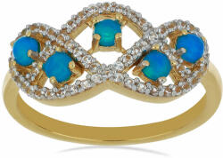 Arannyal Bevont Ezüst Gyűrű Kék Etiópiai Opállal és Fehér Topázza (Y48703/54)