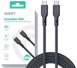 AUKEY Cablu Date Aukey CB-KCC102 USB-C Type-C Power Delivery PD 100W 5A 1.8m Kevlar Black (CB-KCC102)