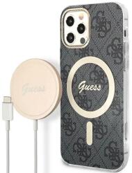 GUESS Husa Set Guess GUBPP12MH4EACSK Case+ Charger iPhone 12/12 Pro black/black hard case 4G Print MagSafe - pcone