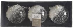 Decoris 3 db karácsonyi díszgömb készlet, üveg, 8 cm, gyöngy design, átlátszó