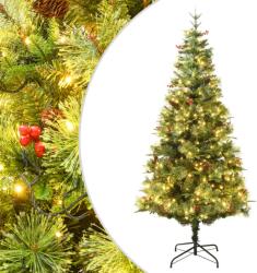 vidaXL zöld PVC és PE megvilágított karácsonyfa fenyőtobozzal 195 cm (3094557) - vidaxl