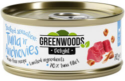 Greenwoods 48x70g Greenwoods Delight tonhalfilé & szardella nedves macskaeledel