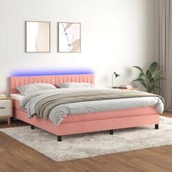 vidaXL rózsaszín bársony rugós és LED-es ágy matraccal 180x200 cm (3134542) - vidaxl