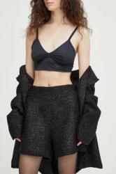 Bruuns Bazaar pantaloni scurti femei, culoarea negru, neted, high waist PPYH-SZD008_99X