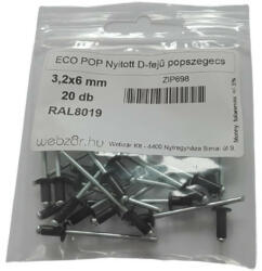 EcoPop nyitott D-fejű popszegecs 3, 2x6 RAL8019 (20 db) (ZIP698)