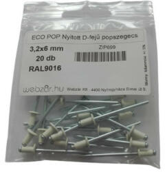 EcoPop nyitott D-fejű popszegecs 3, 2x6 RAL9016 (20 db/cs) (ZIP699)
