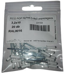EcoPop nyitott D-fejű popszegecs 3, 2x10 RAL9016 (20 db) (ZIP703)