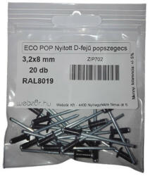 EcoPop nyitott D-fejű popszegecs 3, 2x8 RAL8019 (20 db) (ZIP702)