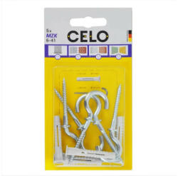CELO MZK univerzális galléros műanyag dübel 6 x 41 + 4, 4 x 84 körkampós csavar (5 db) (5641MZKRH5)