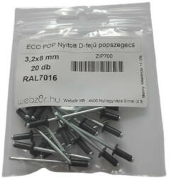  EcoPop nyitott D-fejű popszegecs 3, 2x8 RAL7016 (20 db) (ZIP700)