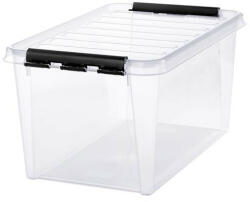 SMARTSTORE Műanyag tárolódoboz, 47 liter, fekete fogantyúkkal, SMARTSTORE "Classic 45", átlátszó (3476070) - iroszer24
