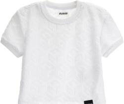 GUESS Къса тениска за момиче в бяло с релефни лога Guess