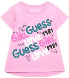 GUESS Розова тениска с къс ръкав с цветни надписи отпред за момиче Guess