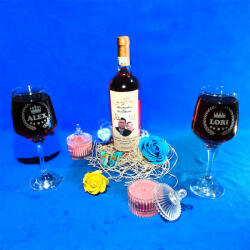 MaliShop Set cadou cuplu, 2 pahare personalizate si o sticla de vin (PP114SCC)