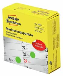 Avery Etikett címke, o19mm, tekercses jelölőpont adagoló dobozban 250 címke/doboz, Avery zöld (3855) - best-toner