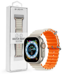 Apple Watch szilikon sport szíj - Deluxe Series Sport6 Silicone Two-tone Watch Band - 42/44/45/49 mm - starlight/orange - nextelshop