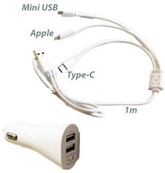H-Drive Európa Telefontöltõ 2-es USB töltõ M-USB, Apple, Type-C 12V 2.1A, AE-WF132-1 (0151)