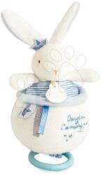 Doudou Iepuraș de pluș cu melodie Bunny Sailor Music Box Perlidoudou Doudou et Compagnie albastru 14 cm în ambalaj cadou de la 0 luni (DC3520)