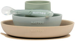 Nattou étkészlet szilikon 4 részes pohárral homok-zöld - fashionforyou
