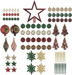 Kring karácsonyi dísz készlet, 92 db, válogatott formák és méretek, műanyag, Zöld/piros/arany (EG01-PE3-LX100-195C.5545C.7506C-JG+YG)