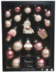 Decoris karácsonyi dekoráció, üveg, különböző méretek, halvány rózsaszín, 20 db