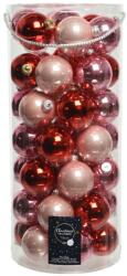Decoris 49 darabos karácsonyi gömb készlet, üveg, 6 cm, rózsaszín/piros