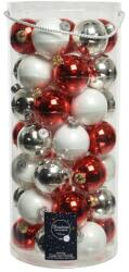 Decoris 49 darabos karácsonyi gömb készlet, üveg, 6 cm, fehér/piros