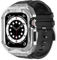 Kingxbar CYF140 2 az 1-ben strapabíró tok Apple Watch SE-hez, 6, 5, 4 (44 mm) rozsdamentes acél szíjjal ezüst