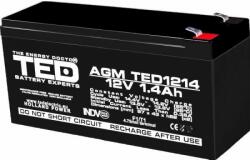 TED Electric Acumulator AGM VRLA 12V, 1, 4A, dimensiuni 97mm x 47mm x h 50mm F1 TED Battery Expert Holland TED002716 (20)/ TED1214 (TED002716)
