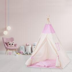 Kidizi Cort copii stil indian Teepee Tent Pink Stars, include salteluta si 2 pernute, stabilizator cadou (5949221105024)