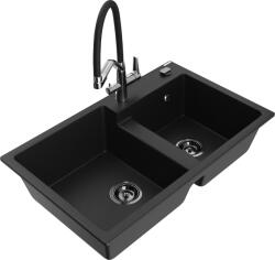 Mexen Tomas, 2 kamrás gránit mosogató 800x500x190 mm és konyhai csaptelep Duo, fekete, 6516-77-671701-07-B (6516-77-671701-07-B)