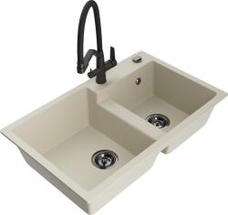 Mexen Tomas, 2 kamrás gránit mosogató 800x500x190 mm és konyhai csaptelep Duo, bézs, 6516-69-671701-70-B (6516-69-671701-70-B)
