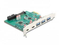 Delock USB 5 Gbps sebességű PCI Expressz x1 kártya - 3 db. külső Á-típusú + 2 db. külső USB Type-C anya és 1 db. belső 19 tűs USB tűfejes apa (90109)