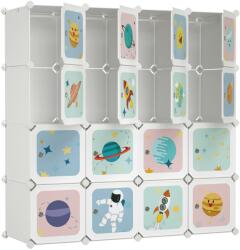 SONGMICS játéktároló, 16 kockás moduláris tárolórendszer 123 x 41 x 123 cm, fehér
