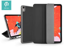 DEVIA Apple iPad 10.2 (2019/2020/2021) tablet tok (Smart Case) on/off funkcióval, Apple Pencil tartóval, mágneses töltővel - Devia Leather Case With Pencil Slot -fekete - bluedigital