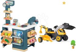 Smoby Set magazin electronic cu cântar și scaner Super Market cu tractor cu pedale Smoby cu încărcător și excavator (SM350239-19)
