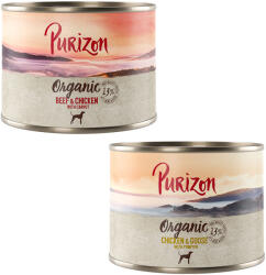 Purizon Purizon Pachet economic Organic 24 x 200 g - mixt: 12 Pui și gâscă cu dovleac, Vită morcovi