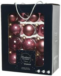 Decoris karácsonyi dísz készlet, műanyag, különböző méretek, rózsaszín, 26 db
