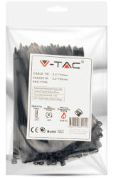 V-TAC fekete, műanyag gyorskötöző 2.5x100mm, 100db/csomag - SKU 11160 (11160)