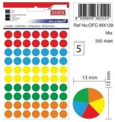  Etichete autoadezive color mix, D13 mm, 350 buc/set, TANEX - culori asortate (TX-OFC-MX129)