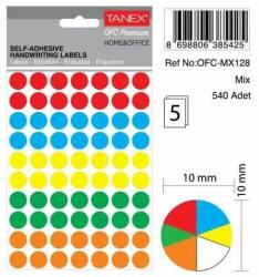  Etichete autoadezive color mix, D10 mm, 240 buc/set, TANEX - culori asortate (TX-OFC-MX128)