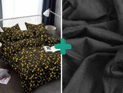 2x Lenjerie de pat din microfibra PALOMA neagra + cearsaf jersey 180x200 cm gri inchis Lenjerie de pat