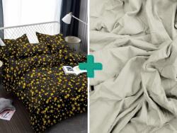  2x Lenjerie de pat din microfibra PALOMA neagra + cearsaf jersey 180x200 cm crem Lenjerie de pat