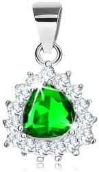 Ekszer Eshop Medál 925 ezüstből zöld cirkóniás háromszöggel, csillogó szegély